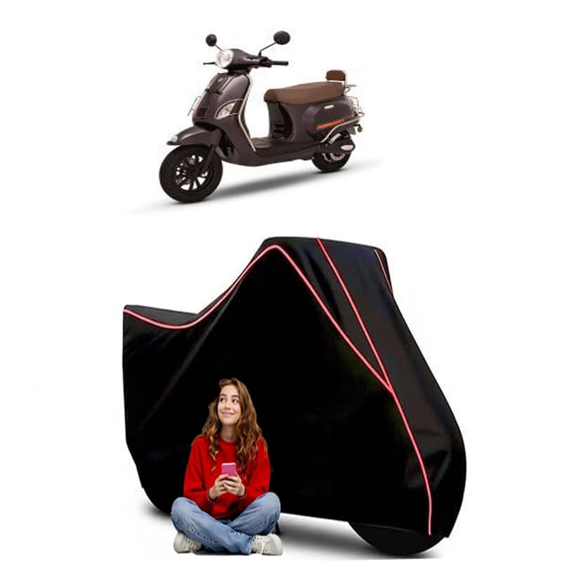 Image of Benling India Aura BS6 Scooty Bike Cover Water Resistant Outdoor Use Universal Fit Scooters Motorcycles Heavy Duty UV Protection Dust Rain Scratch Resistant Elastic Bottom Black Blue Piping