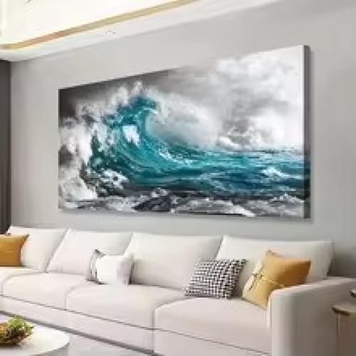 Peinture sur toile abstraite vagues affiche art mural salon moderne decoration maison 70x140