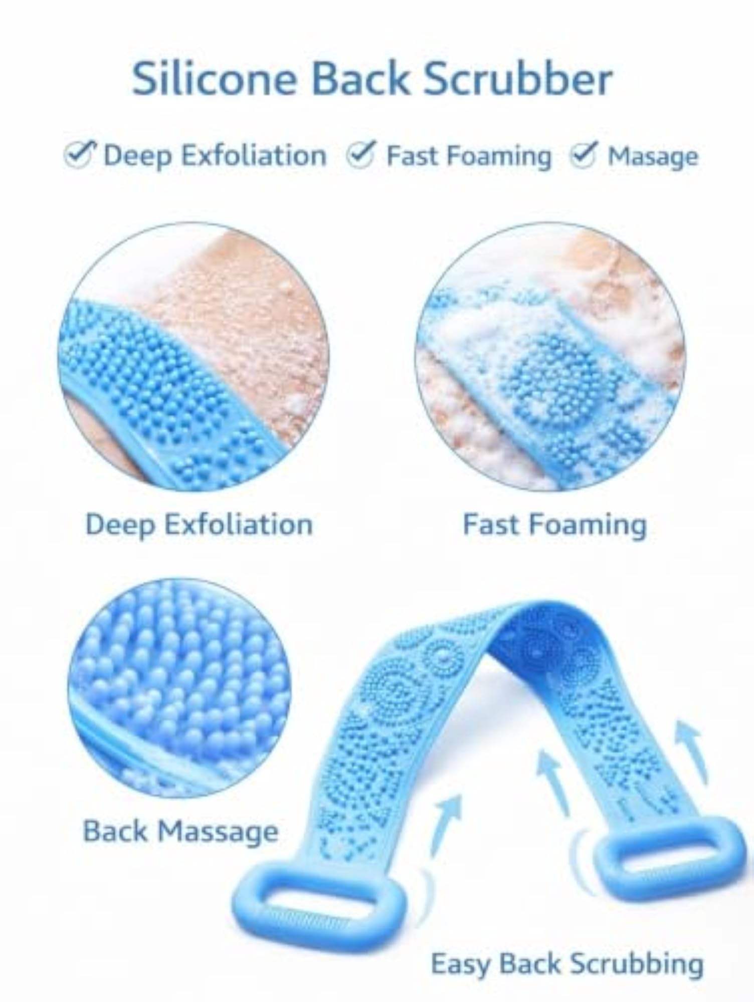 Extra Long Silicone Back Brush for Shower Scrubbing