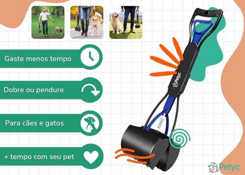Pá Coletora Cata Caca Higiênico PETYC Prático e Robusto Passeio Petshop (Preto e Azul)