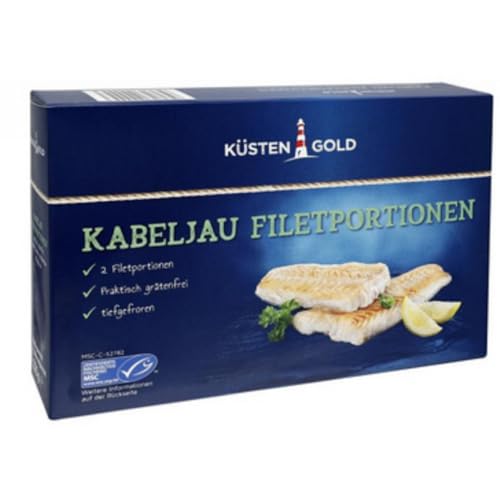 Kabeljau-Filets Kabeljau-Filets, praktisch grätenfrei, glasiert, einzeln entnehmbar, tiefgefroren Fisch 250 Gramm