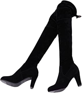 [ＬＳＤＺＷ] ニーハイブーツ レディース ロングブーツ スエード ローヒール フラット 長靴 ストレッチ バックリボン シンプル 高筒ブーツ 太ヒール 防滑 大きいサイズ 細見え 秋冬用 履きやすい ファッション カジュアル コスプレ 靴