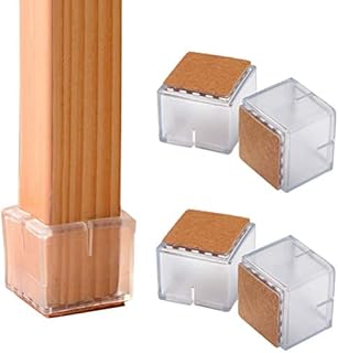 20 pcs Square Chair Leg Floor Protectors, Square Silicone Leg Caps with Wool Felt Furniture Pads fit 1-1/4 to 1-3/8 Inch (3.0-3.5cm)