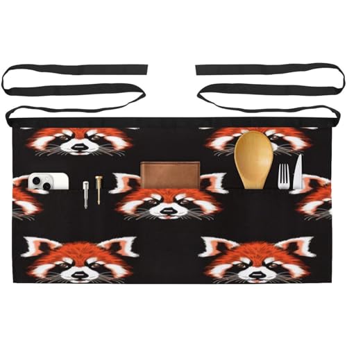 Demi-tablier pour cuisine et travail à motif mignon panda rouge