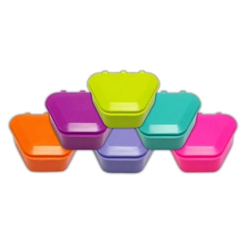Denture Storage Boxes, Assorted Colors, 3\" x 4\" x 2\", 12-Pack – Denture Case Containers for Mouth Guards, Retainers, Night Guards, and Dental Appliances