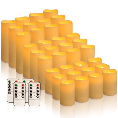 Image of 36 Pack Waterproof Flameless LED Candles - Outdoor Battery Operated Candles with Remote & Timer, Realistic Flickering Flame, Safe for Porch, Patio, Weddings, Parties & Home Decor