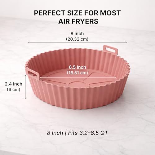 Image of DALUCI Air Fryer Liners Silicone Basket for Air Fryer | Reusable Non Stick Baking Tray with Handles | Heat Resistant Easy Clean Air Fryers Accessories - Round (8 Inch, Pack of 2)