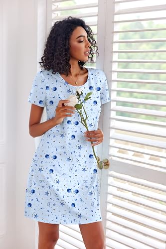 Image of Ekouaer 3 Pack Nightgowns for Women Short Sleeve Sleepshirt Button Down Nightshirt Soft Pajamas Dress Casual Sleepwear