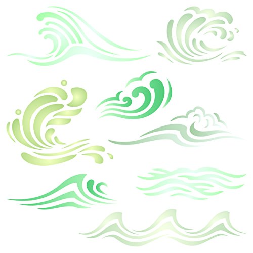 Waves Stencil, 6.5 x 6.5 inch (M) - Ocean Sea Wave Water Effect Stencils by CRAFT KREATIVELY