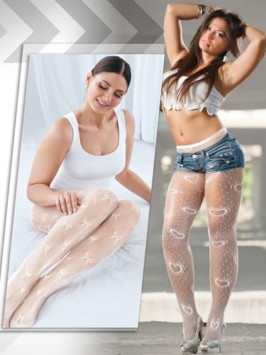 Ramede 6 Pairs Women Fishnet Thigh High Stockings Waist Tights Bow Patterned lace Fishnet Leggings Pantyhose for Halloween2