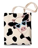 OUZ Canvas Tote Bag for Women, Dairy Cow Buffalo Canvas Handbag Shoulder Tote Bag, Cute Strawberry Tote Bag, Shopping Grocery Reusable Tote Shoulder Bag Casual Bag Gift for Girl Sister Friend