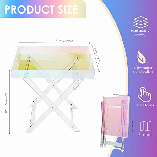 Iridescent Acrylic Folding Tray Table, Modern Chic Rainbow Acrylic Side Table Rectangle End Table Coffee Table For Office Nightstand Living Room And Bedroom #TOP1