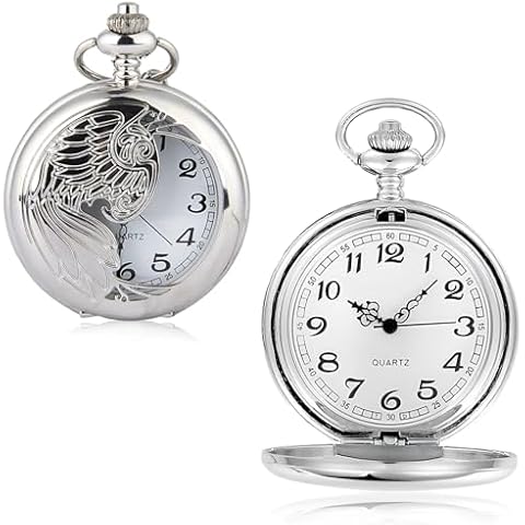 QttvbTna Antique Silver Pocket Watch with Chain Cover