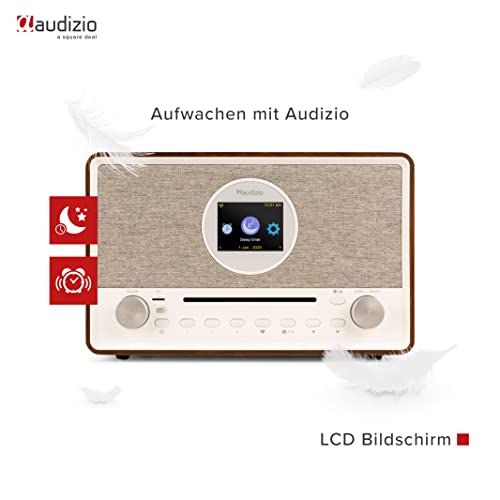 Audizio Lucca Stereo Dab Radio mit CD-Player, Internetradio WLAN, Bluetooth & Mp3-Player, Fernbedienung, kristallklarer Sound, stilvolles Retro Design im Holzgehäuse, Klares Display - Beige – Bild 7