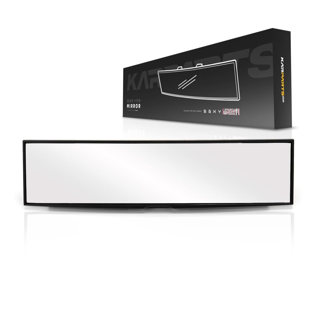 KarParts360 For Tesla Model S/3/X/Y Rear View Mirror | Interior | Clear | Glass | Rectangular Shape | Convex Type | Manual | Roof Mount Type | Clip-On