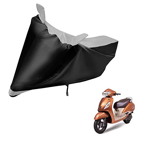 Image of Auto Hub Bike Cover Compatible with TVS Jupiter with Mirror Pocket, Dustproof, Heat Resistant, Triple Stitched, Jupiter Bike Cover- Black, Silver