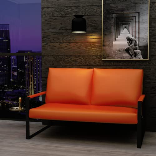 Awqm Pu Leather Love-Seat Sofa, 45 Inches Mini Upholstered Couch Middle Ages Modern Accent Chair With Black Metal Armrest 2 Seater Lounge For Small Spaces (Orange) #TOP6