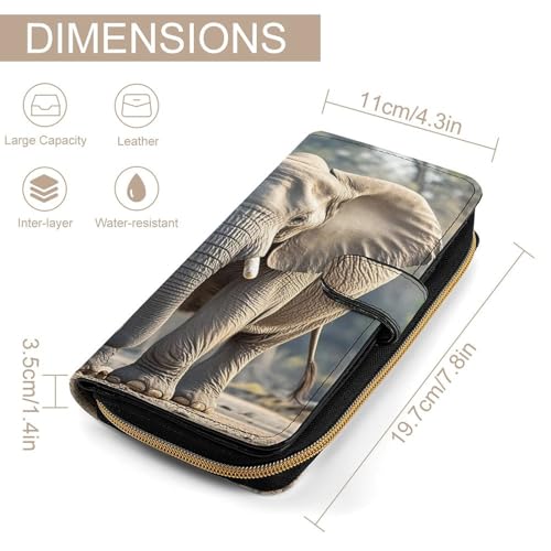 Elephant Leather Wallet Long Checkbook Wallets Classic Bifold Ladies Clutch with ID Window2