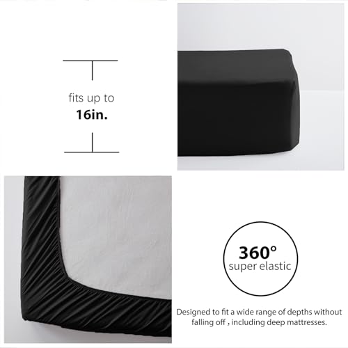 Image of Zzlpp Black Queen Comforter Set 7 pieces, Seersucker Bed in a Bag with Comforter and Sheets, All Season Bedding Sets with 1 Comforter, 2 Pillow Shams, 2 Pillowcases, 1 Flat Sheet, 1 Fitted Sheet