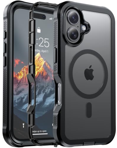 Image of jaroco Magnetic for iPhone 16 Case Heavy Duty Protection Black | Compatible with MagSafe,Military Grade Drop Protection,Translucent Matte,Non-Slip,Shockproof 2-Layer Durable Bumper Case