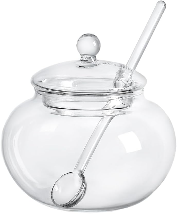 123Arts Clear Glass Sugar Bowl With Lid and Sugar Serving Spoon,8 ounces