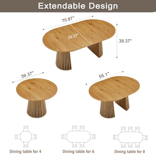 Image of 39.37 inch-70.87 inch Round Extendable Dining Table for 4 6 8, Wooden Expandable Oval Kitchen Table with Slatted Table Legs, Modern Farmhouse Extending Table for Dining Room Living Room Open Kitchen Space