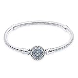 LONGLUCK Classic Devil's Eye Clasp Snake Chain Bracelet ,925 Sterling Silver Cubic Zirconia Stone Ch