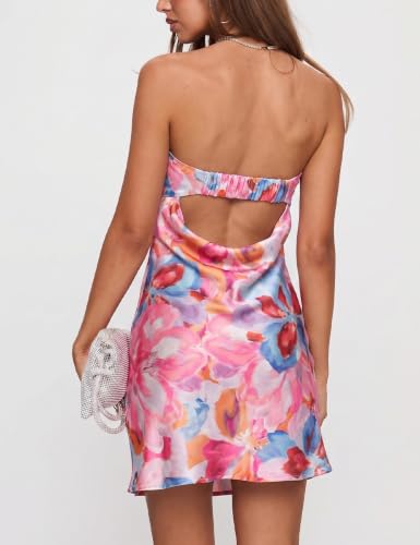 Image of Realtix Womens Satin Silk Backless Strapless Mini Dress Sexy Low Back Tube Club Party Dress for Women