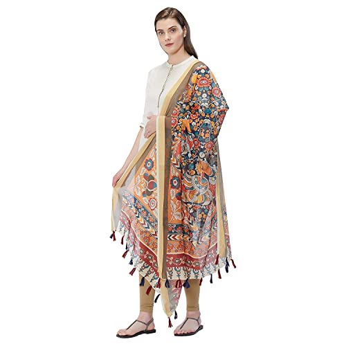 Traditional Kalamkari Print Designer Chanderi Silk Dupatta for Women With Tassels (GN-RSM-43, Length:2.30 Mts, Width - 36inch), Multicolor, 2cm3