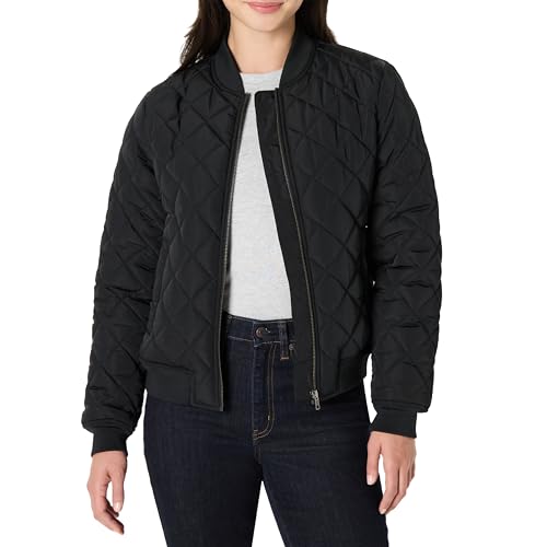 Amazon Essentials Women's Regular-Fit Quilted Bomber Jacket, Black, Medium