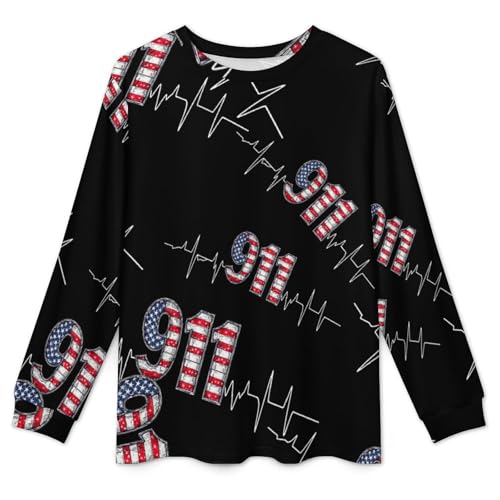 911 Vintage USA Flag Heartbeat EKG Pajama Set Long Sleeve Lounge Sets Sleepwear 2 Pjs Nightwear for Men Women XL4
