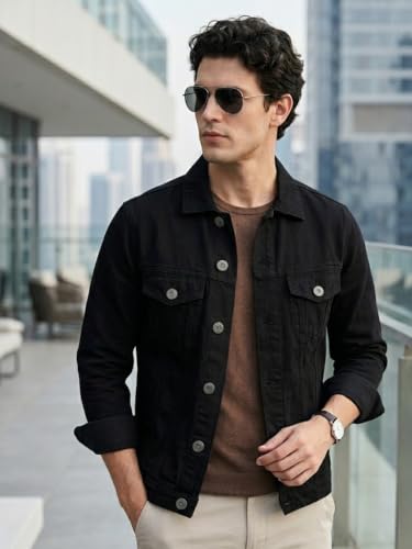 Image of Urbano Fashion Men's Regular Fit Washed Full Sleeve Denim Jacket