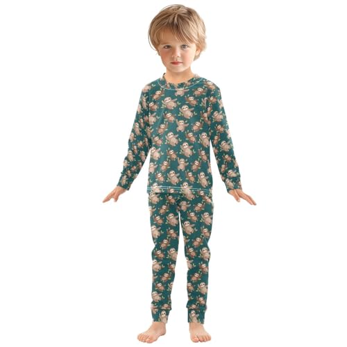 ALAZA Solth Leaf Dark Green Pajamas Long Sleeve Sleepwear 2-Piece Pajama Set3