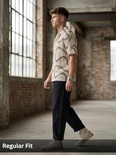 Image of GRECIILOOKS Men`s Shirt | Mens Casual Crochet Knitted | Half Sleeve Printed Crochet with Cuban Collar Shirt`s | Relaxed fit Textured & Stylish Premium Mens Shirt