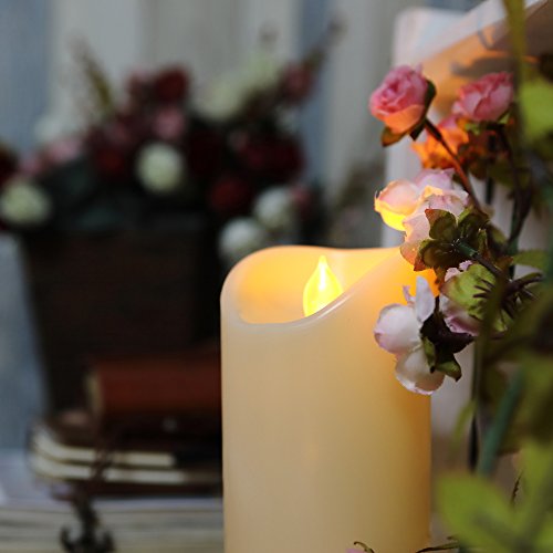 Image of CANDLE CHOICE Outdoor Battery Operated Flameless Candles with Remote Timer Waterproof Flickering Plastic Electric LED Pillar Lights for Lantern Patio Garden Wedding Party Decorations 3x6 Inches 2 Pack