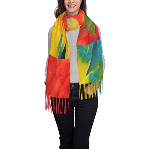 ADFSHIDS Fantastica sciarpa da donna con piume di pappagallo, sciarpa in cashmere con nappa, morbida e confortevole, calda sciarpa scialle, nero, taglia unica