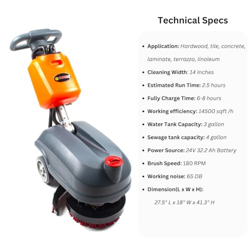 image for SUNMAX RT15 Compact Commercial Walk-Behind Floor Scrubber Machine, 14