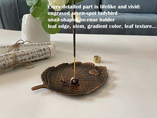 Wolf Prospect Upgraded Size Vivid Leaf Snail Incense Stick Holder Set, Ash Catcher, 6.7X4.8 Inch, Snail And 9 Hole Incense Holders For Sticks, Incense Ash Tray (Red Copper Color) #TOP7