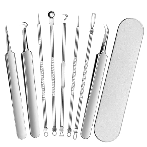Anluomania Blackhead Remover Set, Blackhead Remover, Pore Cleaner, Pimple Squeezing Tool, Comedone Squeezer, Stainless Steel Acne Blackhead Remover with Box, for Nose Face Care