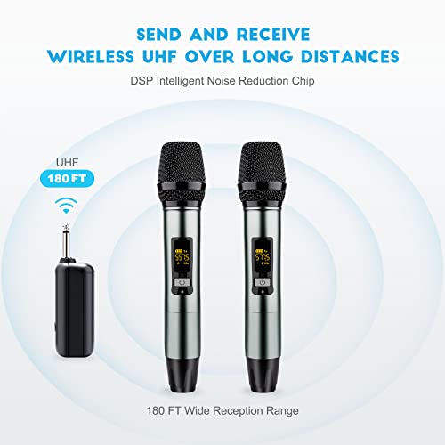 Plinus Rechargeable Wireless Microphone, Uhf Mic With 2 Handheld Dynamic Cordless Microphones With Portable Receiver, 180Ft, For Party, Speech, Karaoke Singing, Class, Wedding, Dj, Church #TOP3