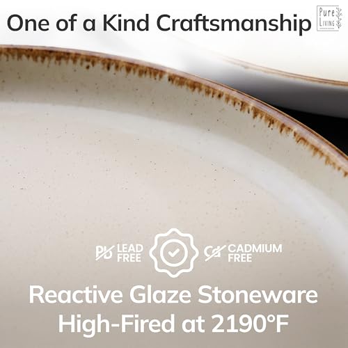 Image of Stoneware dinnerware set 8 persons Rustic 24 pcs - Rustic design dinnerware set, dishwasher safe - Bowl and plate set - Pure Living dinnerware in beige