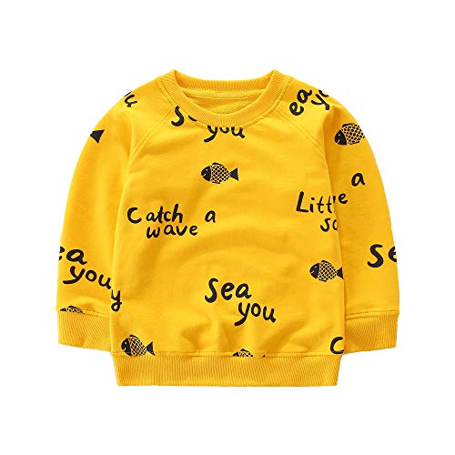 Moletom pulôver de manga comprida de algodão e gola redonda para meninos da HUAER&, Amarelo, 3T(for