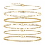 EXQUIMA 6 PCS Gold Anklets for Women, Dainty Adjustable Ankle Bracelets, 20cm+5cm, Elegant Foot Chains, Lightweight Layered Beach Jewelry, Summer Fashion Accessory, Beach Party Daily Wear Women