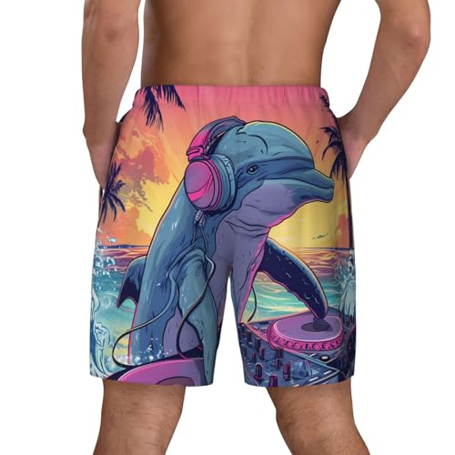 Hip-Hop Dj Dolphin Funny Men's Swim Trunks Board Shorts Quick Dry-4