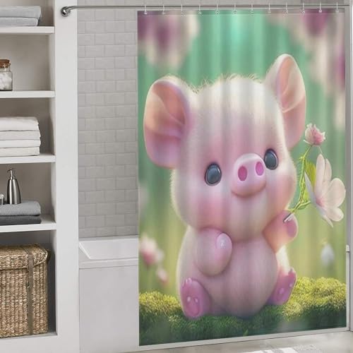 Rideau de douche cochon mignon en polyester imperméable 152x183cm - 2