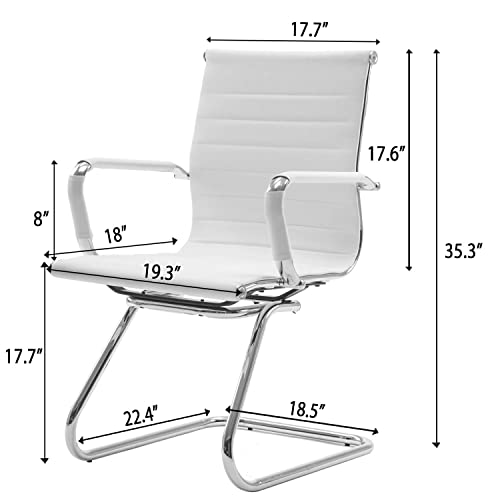 Image of HNY Leather Office Guest & Reception Chairs Set of 2, Modern Waiting Room Chairs with Arms, Desk Chair no Wheels with Sled Base for Waiting Room /Conference Room, White