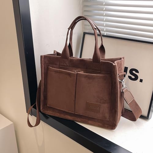 Image of Cherry Tote Bag for Women Canvas Patched Purse Cute Shoulder Bag Multi-Pocket Satchel Handbag for work travel