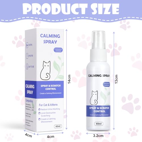Aomig Cat Calming Spray, Cat Comfort Calming Spray Anxiety Relief Pheromone Spray for Cats, Spray for Cats Cat Calming Collar, Pets Calm Emotions Prevent Stress Reduce Pet Noise Spray(60ml) - Image 3