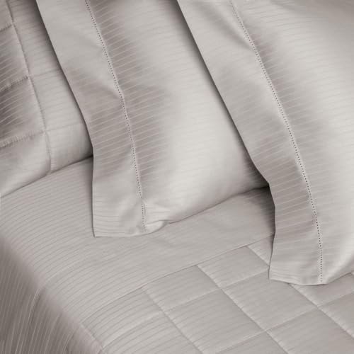 Buddemeyer Kit Colcha King Cetim 300 Fios Damask Stripes 100% Algodão Penteado Prata 3 peças
