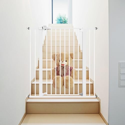 Babytor Für Türöffnungen Und Treppen,Automatisch Schließendes Hunde-/Welpentor,Passend Für Schmale Und Breite Türöffnungen,Sicherheitstor Mit Tür (Color : White, Size : 75-82CM+Extension 77CM)